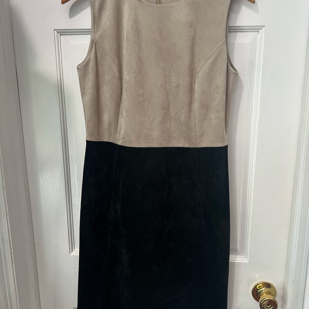 Calvin Klein Sheath Dress Cream and Black Sleeveless Midi